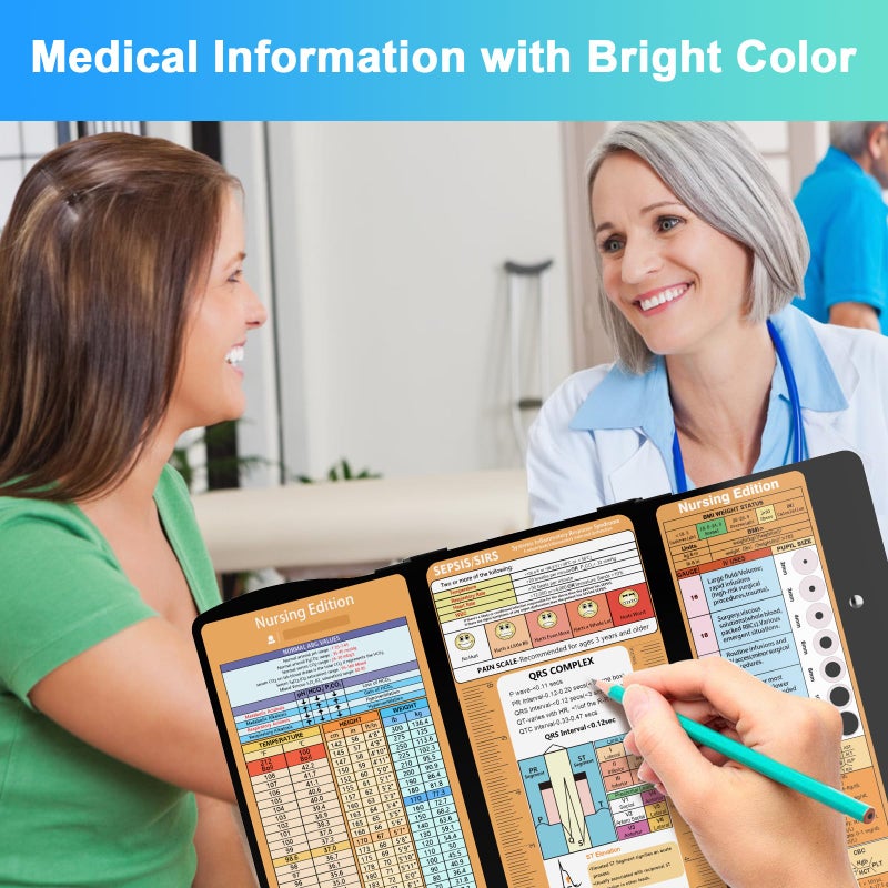 Cooperwin Nursing Clipboard Trifold Foldable  3 Layers Aluminum Nurse Clipboards with Nursing Edition Cheat Sheets  Folding Pocket Size for Students Nurses Doctors - Black - Image 5